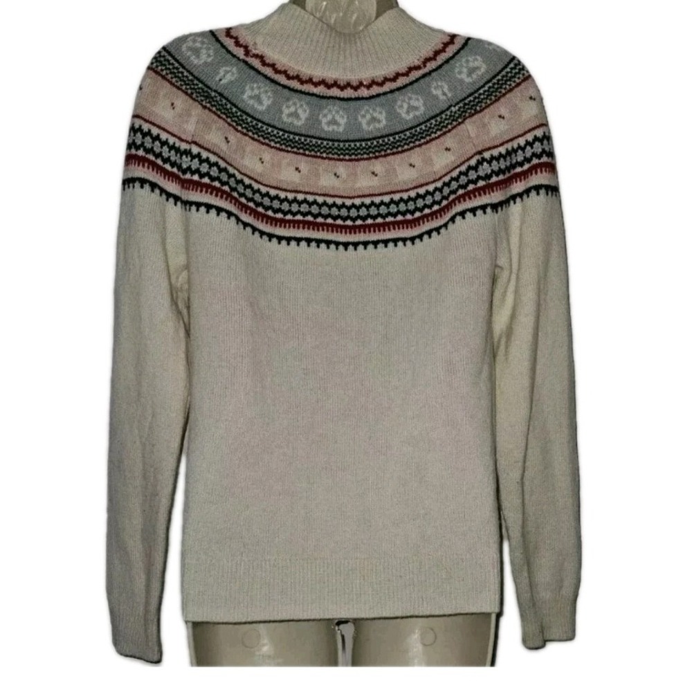 Tabitha Webb Women's Paw Print Fair Isle Lambswool Blend Knit Sweater Size S EUC - Picture 2 of 3